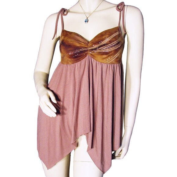 New Y2K Sleeveless Spaghetti Babydoll Top Tank Made USA Brown Princess Fairycore - Picture 1 of 6